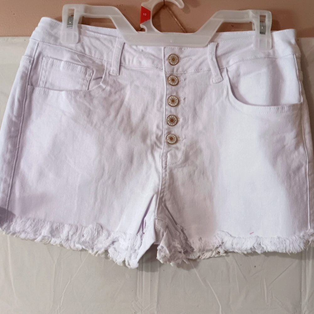 White Button-Up Denim Shorts
